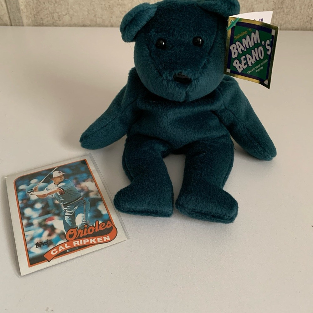 Salvino's Teal Plush Bear with Card Cal Ripken Jr number 8